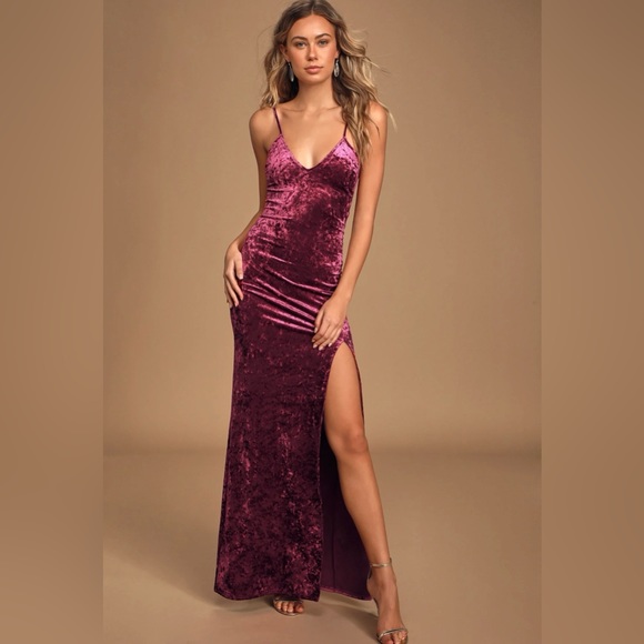 Lulus Dresses & Skirts - Lulu’s Burgundy Crushed Velvet Maxi Dress